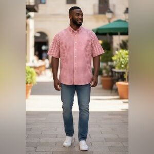 Croft&Barrow Men's Pink Gingham Button Down Short Sleeve Shirt XL